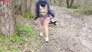 A cute petite girl risked sex in the woods and got a cumshot on her face