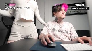 A girl rubs her clit and squirts on the table, showcasing a unique fetish