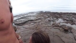 The girl made a blowjob for her guy on the beach in hardcore action