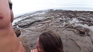 The girl made a blowjob for her guy on the beach in hardcore action