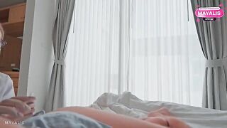 A cute nurse in latex gloves is not allowed to have sex with patients