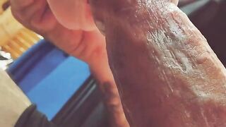 A girl with a silicone mouth works outdoors and likes to moan