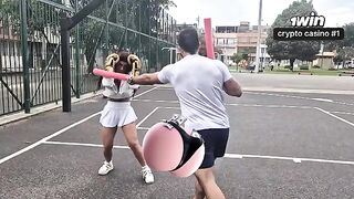 The pretty girl is struggling to get membership, so she gets intimate