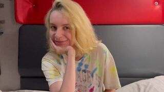A girl is getting wet between her legs, thinking about a cock