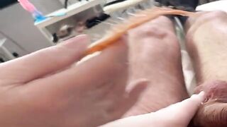 A hairy patch on a guy’s body was removed by a hot Russian woman