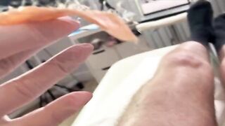 A hairy patch on a guy’s body was removed by a hot Russian woman