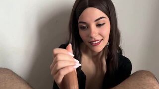 A girl demonstrates her skills in gentle caress and manual stimulation