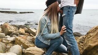 A hot blonde named Veronika Charm skillfully sucks cock outdoors