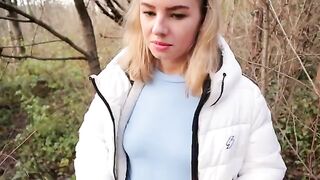 Petite teen Ava Monn almost gets caught while giving a blowjob in the park