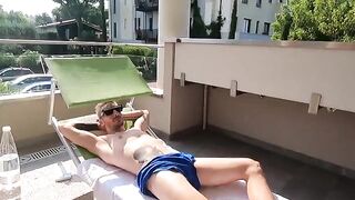 Italian beauty sucks cock on the balcony of the villa