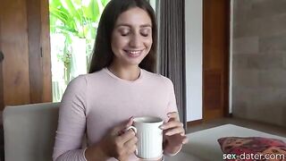 Invited for tea, hot brunette from SEX-DATER in 4K action