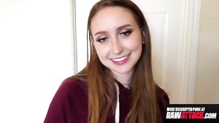 Playful Laney Grey fucks a big dick in her hairy pussy, showcasing her petite frame