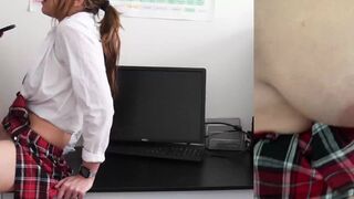 A girl was masturbating at home in her school uniform