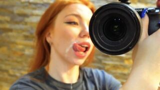 A red-haired Russian girl has an intense, messy blowjob session