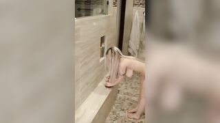 Busty girl fucked in the shower after using a dildo